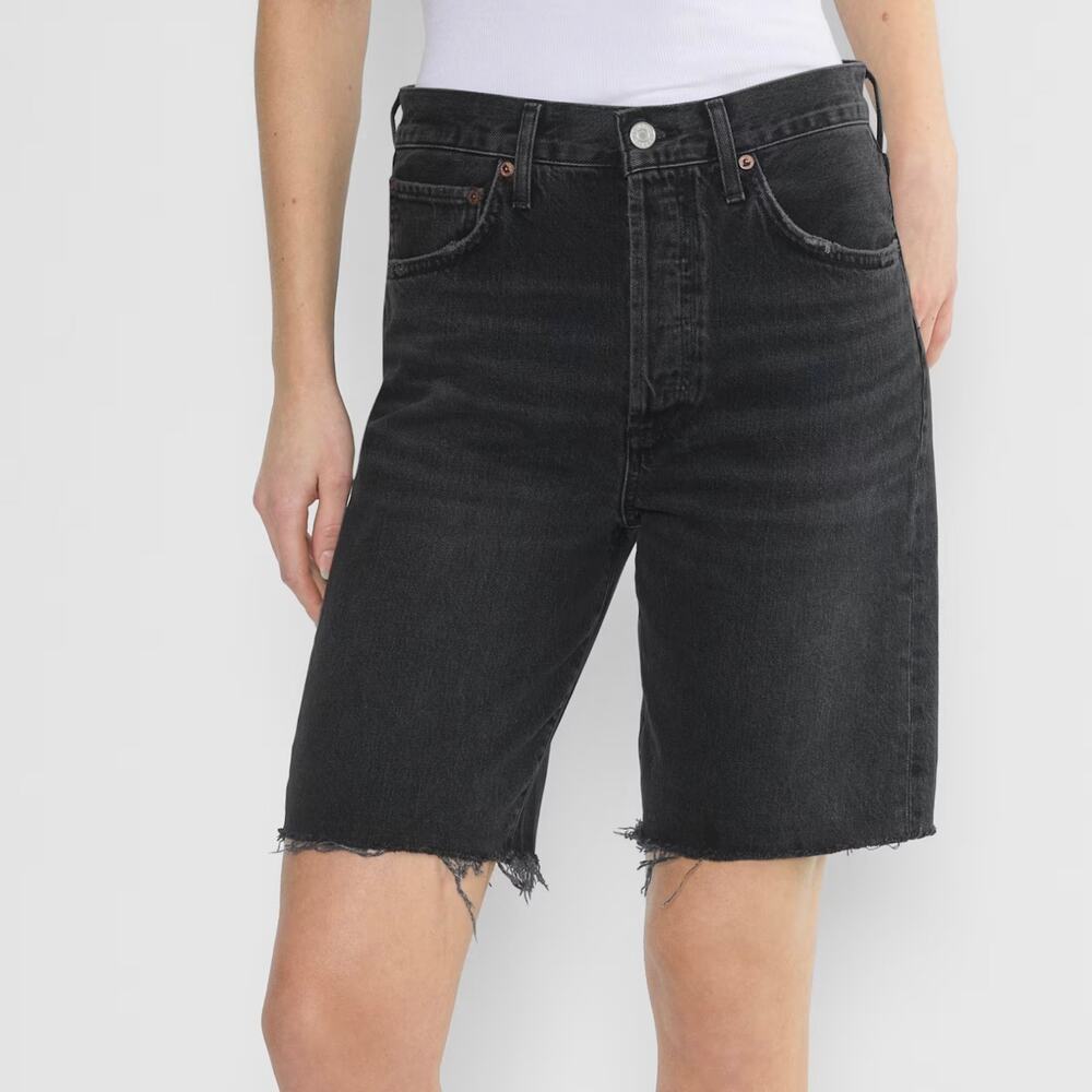 AGOLDE 90's Short - Relaxed High-Rise Long Jean Shorts - Washed Black - Size 26
